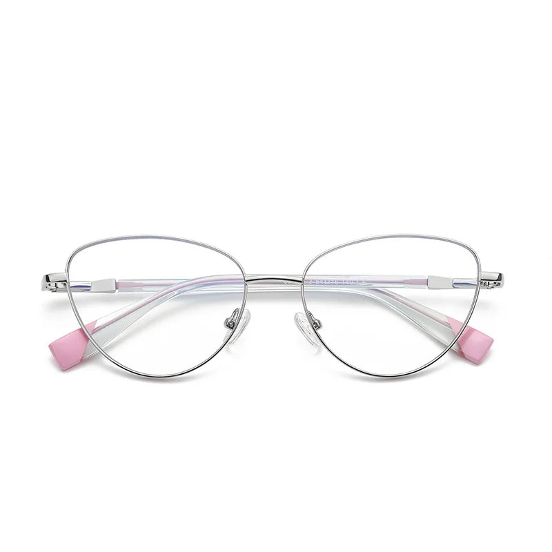 Brightzone Women's Full Rim Oval Cat Eye Alloy Eyeglasses 743020 Full Rim Brightzone C2 Silver Pink