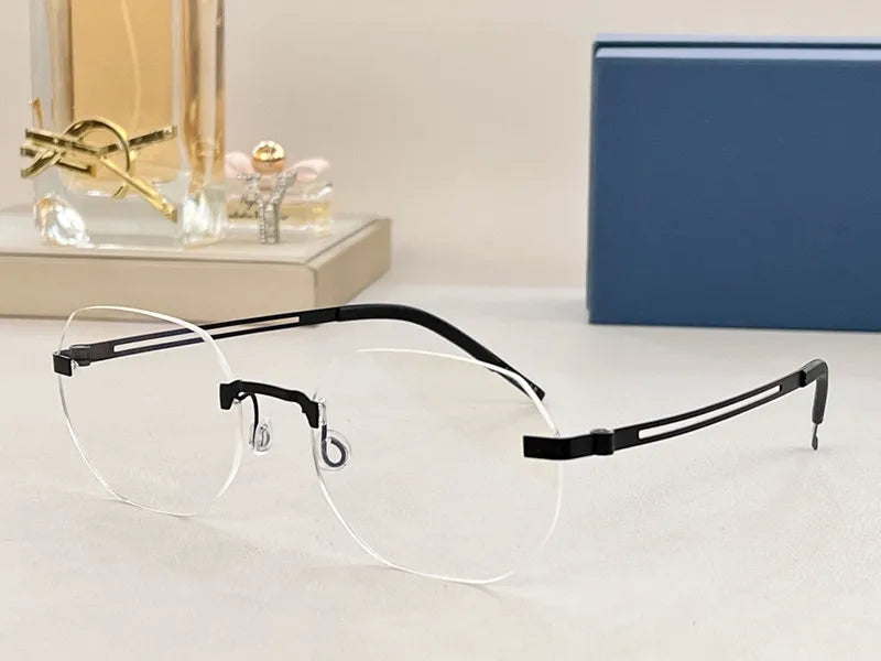 Aimee Women's Rimless Oval Square Screwless Titanium Eyeglasses 92423 Rimless Aimee black