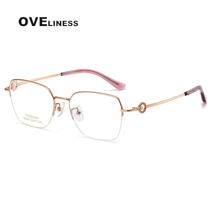 Oveliness Women's Semi Rim Square Polygon Titanium Eyeglasses 196008 Semi Rim Oveliness rose gold  