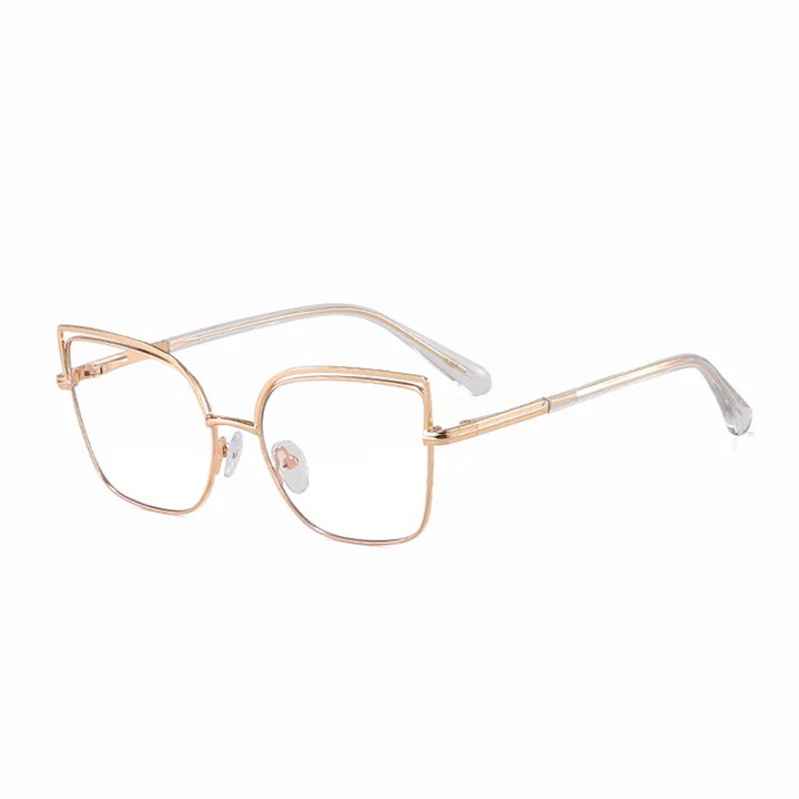 Ralferty Women's Full Rim Square Cat Eye Acetate Alloy Eyeglasses 82148 Full Rim Ralferty C4 Gold CHINA 