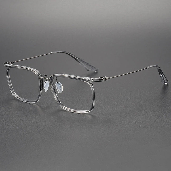 Black Mask Unisex Full Rim Square Titanium Acetate Eyeglasses H8086 Full Rim Black Mask Gray  