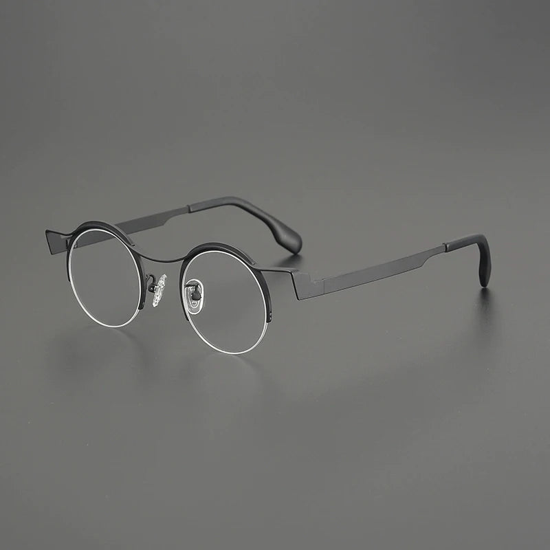 Gatenac Women's Semi Rim Brow Line Round Titanium Eyeglasses G85837