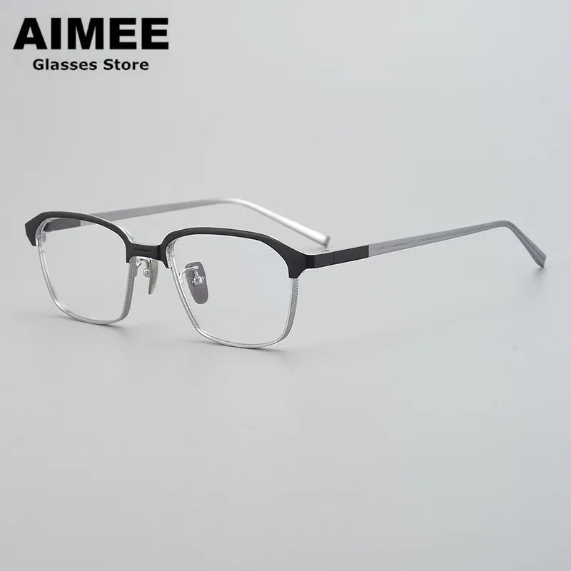 Aimee Unisex Full Rim Square Titanium Eyeglasses 41824 Full Rim Aimee Black-Silver  