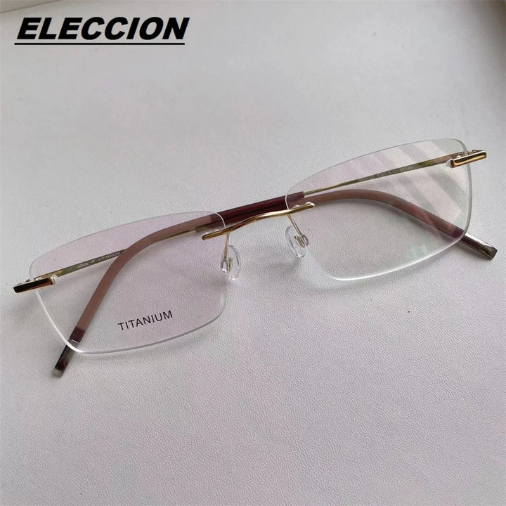 Eleccion Unisex Rimless Polygon Square Titanium Eyeglasses 5545