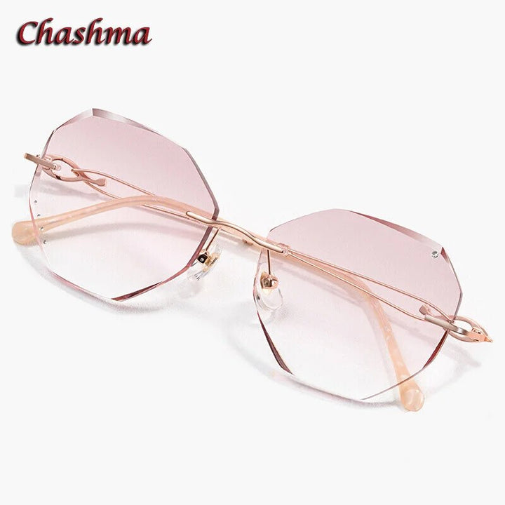 Chashma Ochki Women's Rimless Polygon Titanium Eyeglasses 2301 Rimless Chashma Ochki Gold Gray Red  