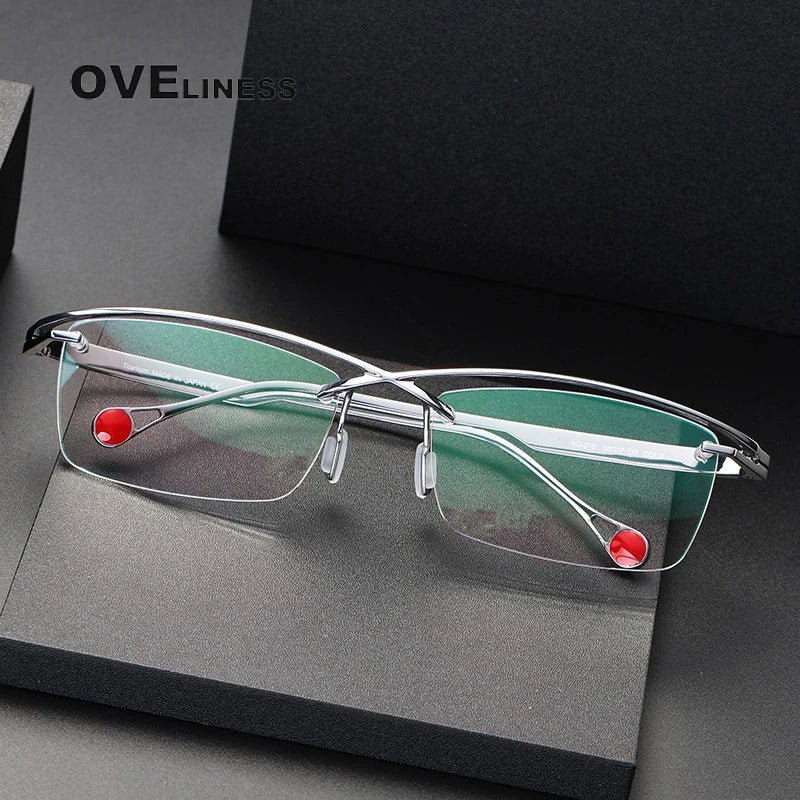 Oveliness Unisex Rimless Rectangle Brow Line Titanium Eyeglasses 9218 Rimless Oveliness   