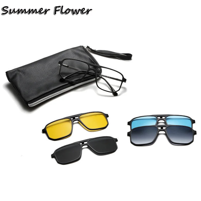 Summer Flower Unisex Full Rim Square Double Bridge Alloy Eyeglasses Clip On Sunglasses 60824