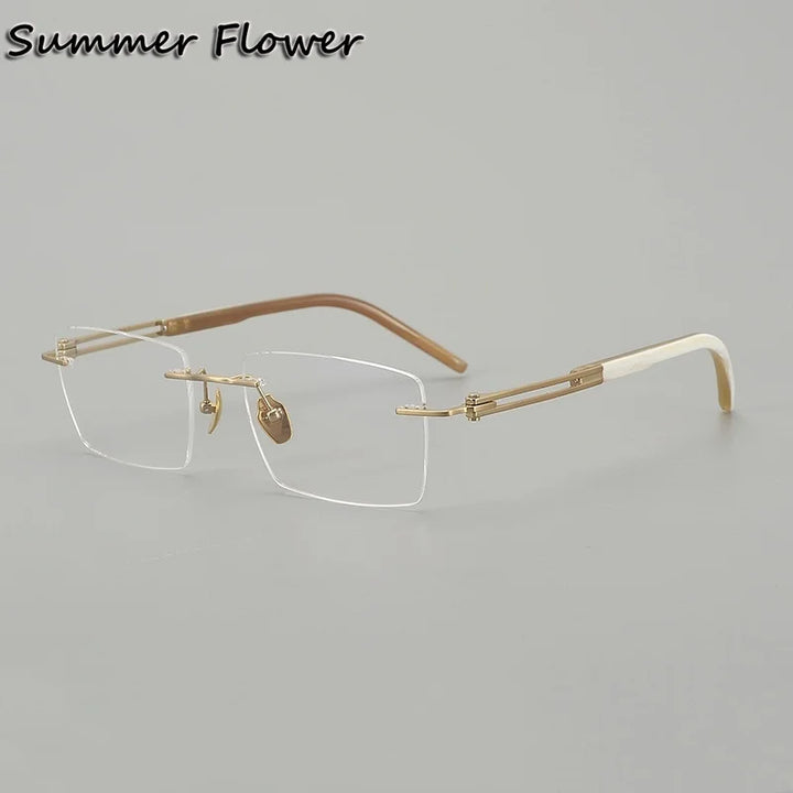 Summer Flower Men's Rimless Square Titanium Horn Tip Eyeglasses 611150