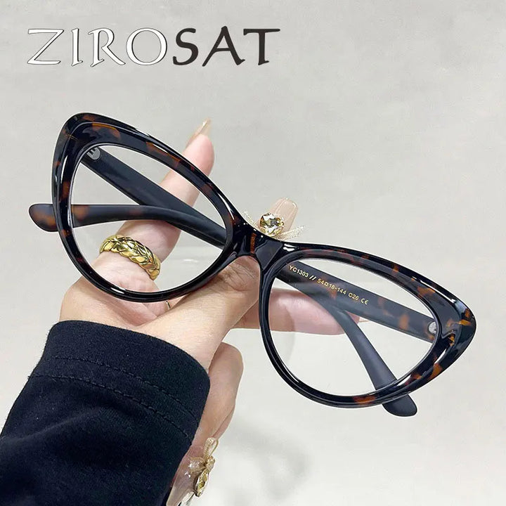 Zirosat Unisex Full Rim Oval Cat Eye Tr 90 Alloy Eyeglasses 71303