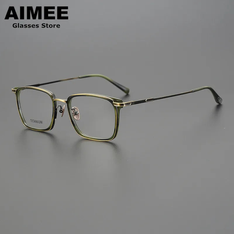 Aimee Unisex Full Rim Square Acetate Titanium Eyeglasses 6322 Full Rim Aimee Olive-Green  