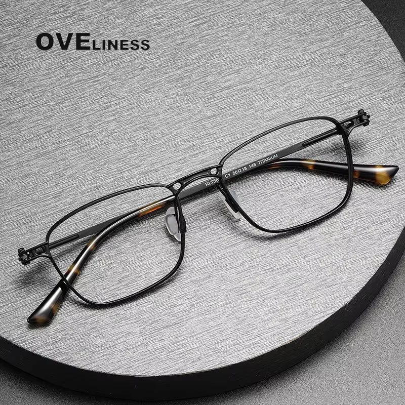 Oveliness Unisex Full Rim Square Acetate Titanium Eyeglasses 58902