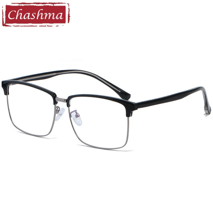 Chashma Ottica Men's Full Rim Large Square Tr 90 Alloy Eyeglasses 510810 Full Rim Chashma Ottica Black Gray Size 58  