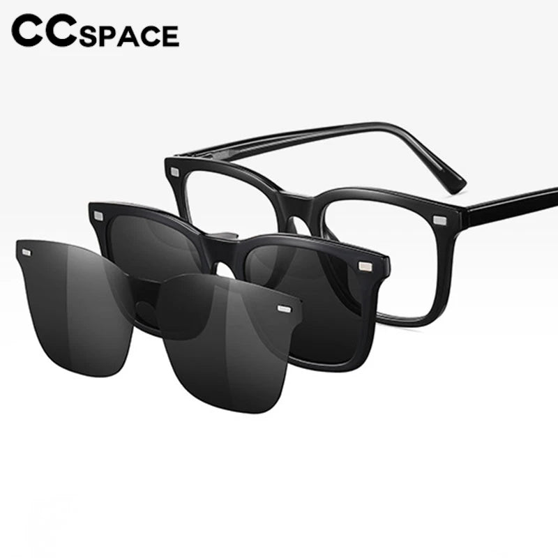 CCSpace Women's Full Rim Square Tr 90 Alloy Eyeglasses Clip On Sunglasses 304051 With Clip Ons CCspace