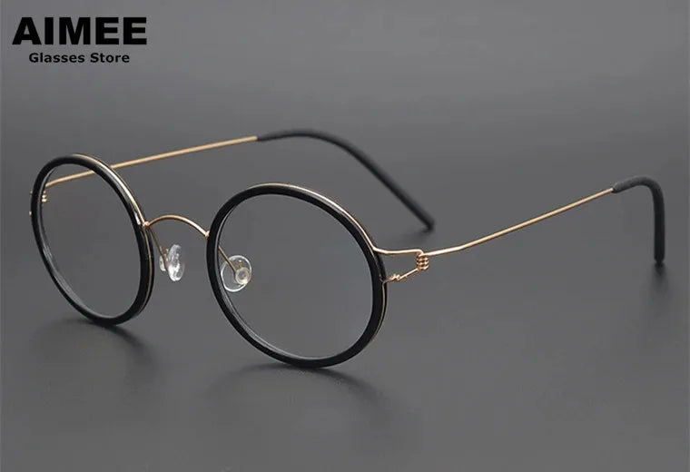 Aimee Unisex Full Rim Round Screwless Titanium Acetate Eyeglasses 13822 Full Rim Aimee Black Golden  