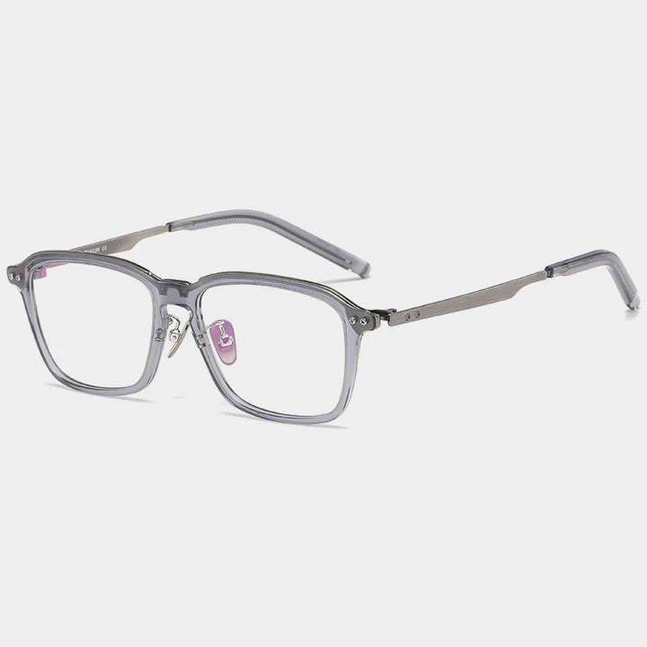Gatenac Unisex Full Rim Square Acetate Titanium Eyeglasses Gxyj1195 Full Rim Gatenac Gray  