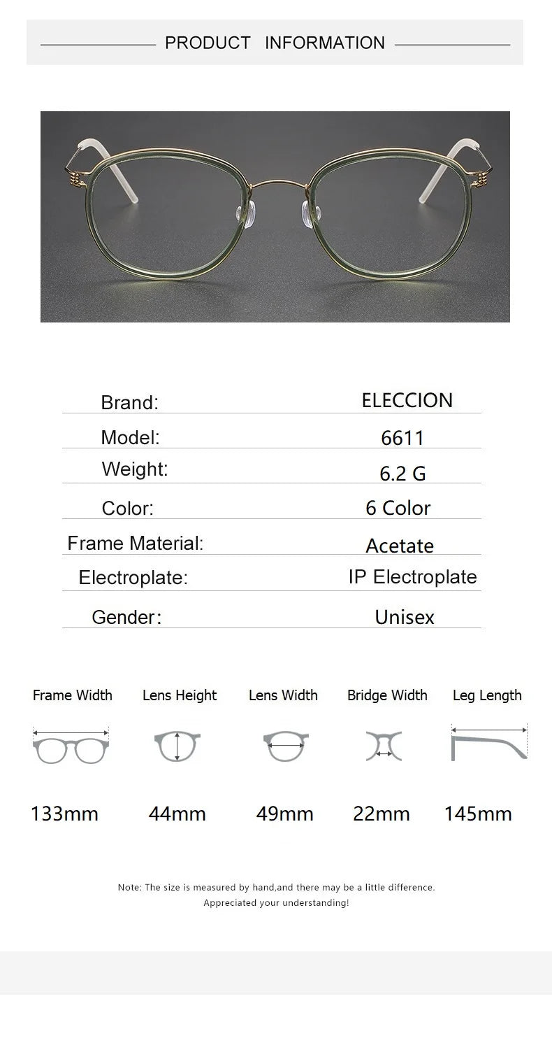 Eleccion Women's Full Rim Round Titanium Acetate Eyeglasses 6611