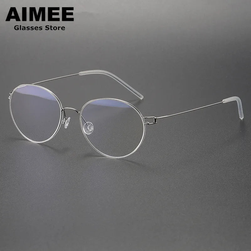 Aimee Unisex Full Rim Oval Round Screwless Titanium Eyeglasses 1318 Full Rim Aimee Silver  