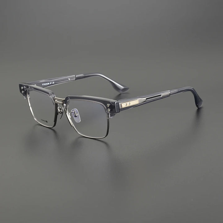 Black Mask Unisex Full Rim Big Square Acetate Titanium Eyeglasses D410 Full Rim Black Mask Gray  