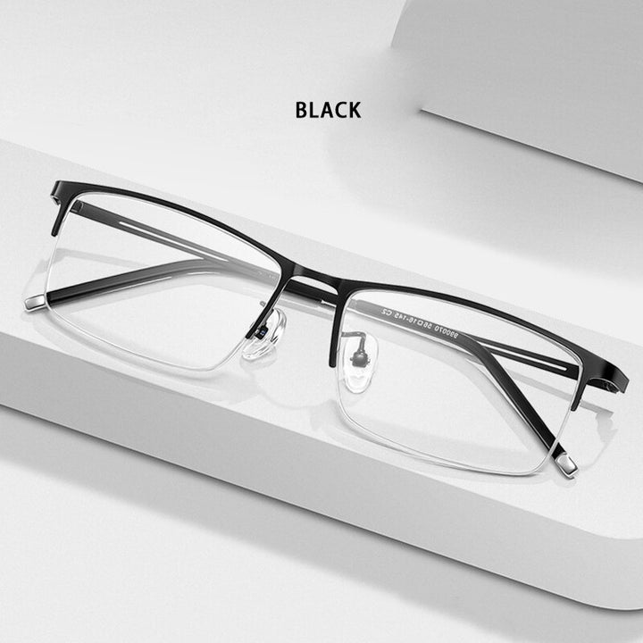 KatKani Unisex Semi Rim Rectangle Alloy Eyeglasses 990070 Rimless KatKani Eyeglasses Black  