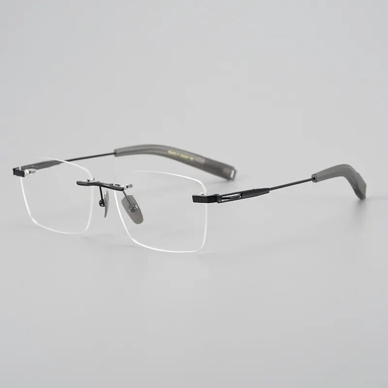 Hdcrafter Men's Rimless Square Titanium Eyeglasses 80819 Rimless Hdcrafter Eyeglasses Black  