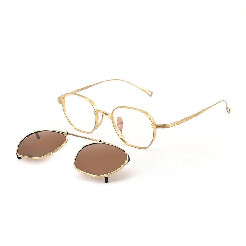 Bobbie Unisex Full Rim Polygon Titanium Eyeglasses Clip On Sunglasses 619917