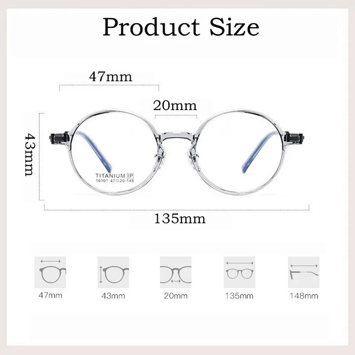 Yimaruili Unisex Full Rim Small Round Tr 90 Titanium Eyeglasses 16101x Full Rim Yimaruili Eyeglasses   