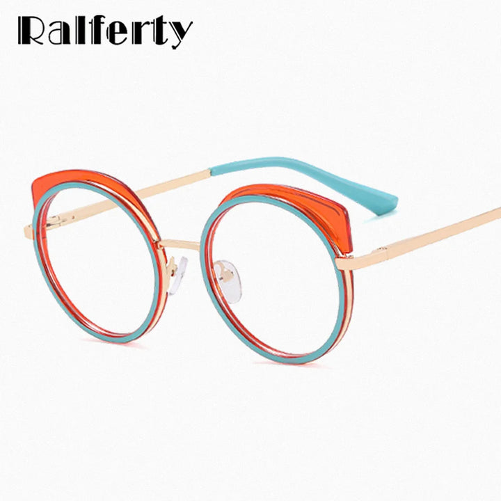 Ralferty Women's Full Rim Round Cat Eye Alloy Eyeglasses R81089 Full Rim Ralferty   