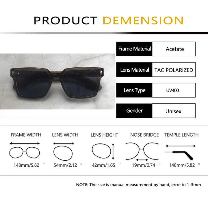 Esnbie Unisex Full Rim Square Brow Line Acetate Tac Sunglasses 240821