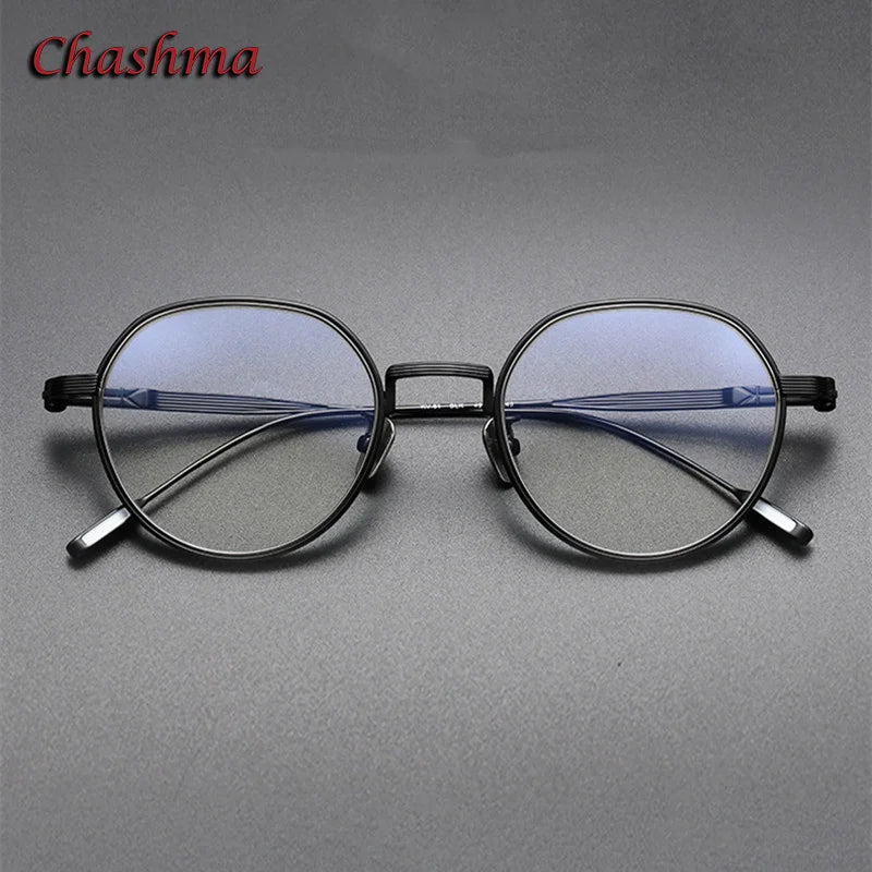Chashma Ochki Unisex Full Rim Flat Top Round Titanium Eyeglasses 42161