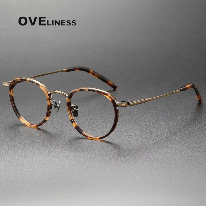 Oveliness Unisex Full Rim Oval Round Acetate Titanium Eyeglasses 43043 Full Rim Oveliness tortoise bronze