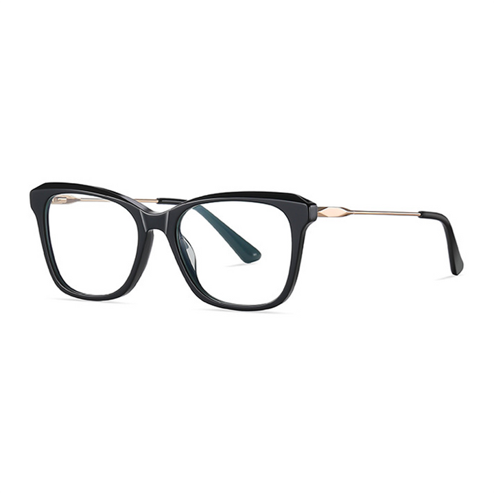 Ralferty Women's Full Rim Square Cat Eye Acetate Alloy Eyeglasses D9217 Full Rim Ralferty C01 Shiny Black  