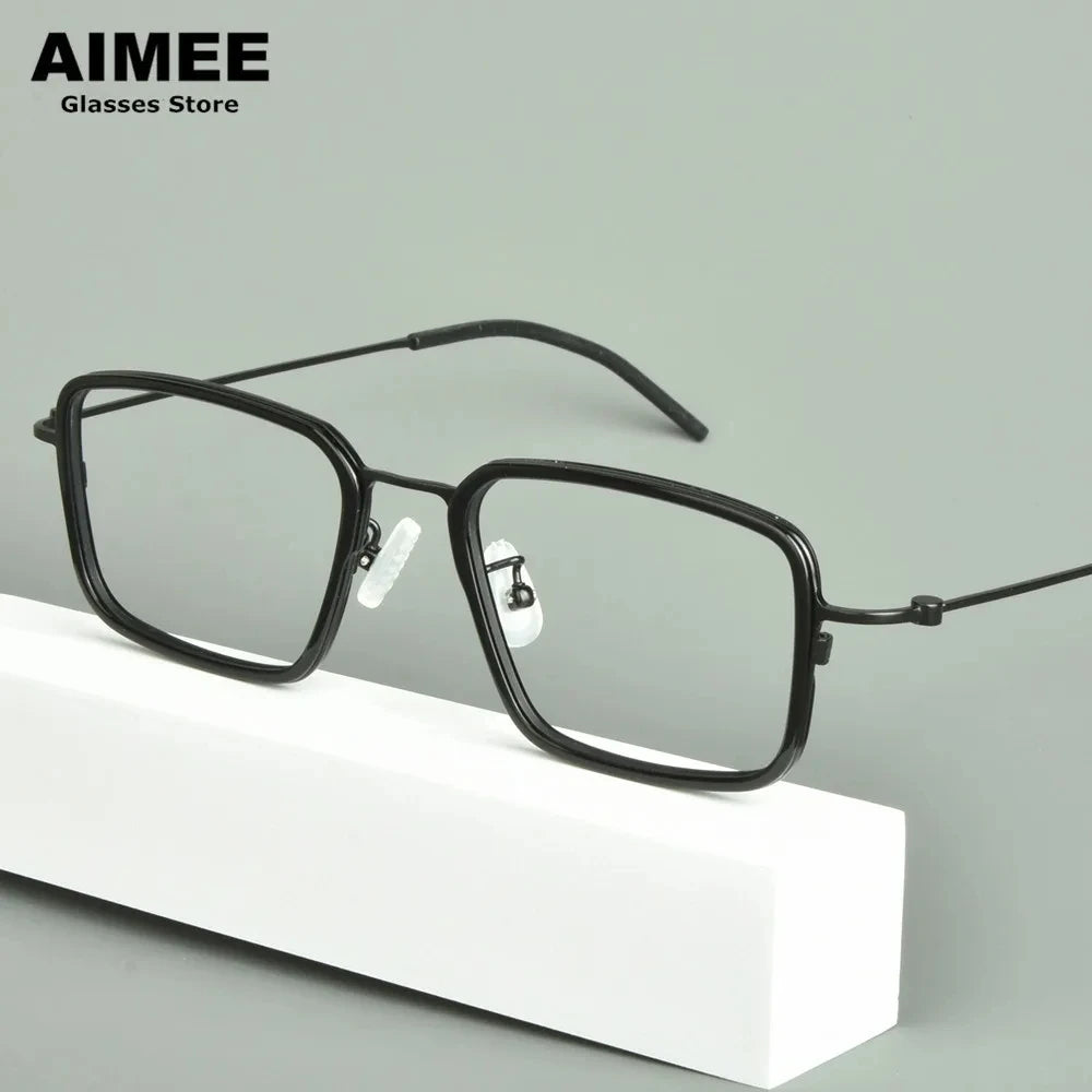 Aimee Unisex Full Rim Polygon Square Titanium Acetate Eyeglasses 13501 Full Rim Aimee   