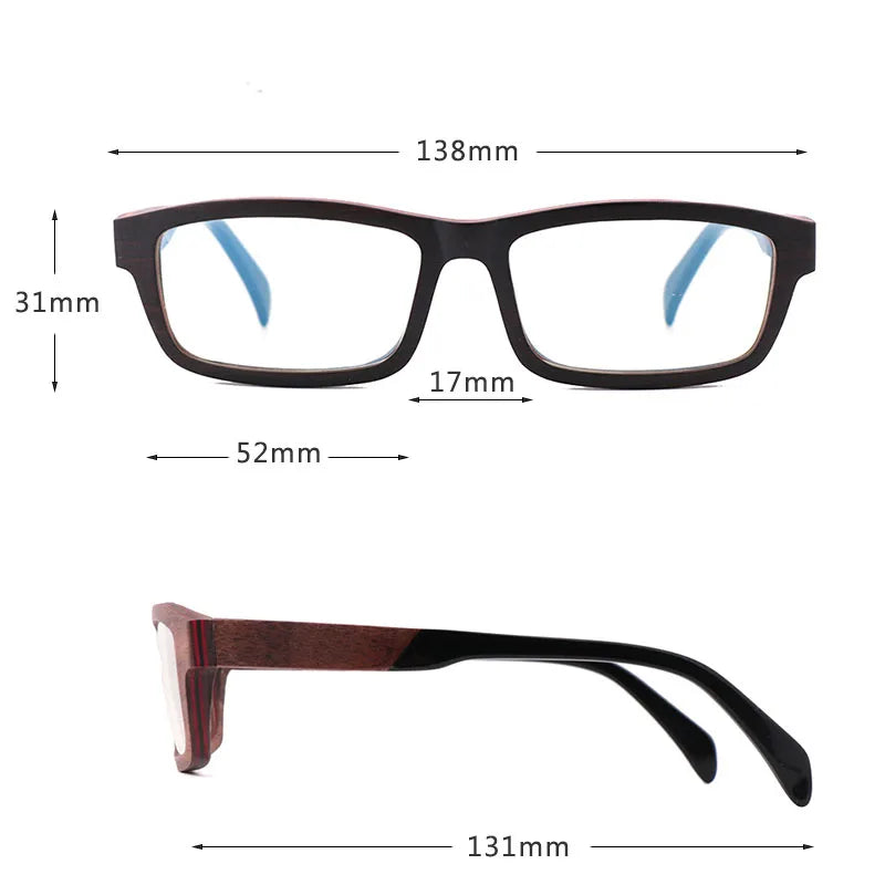 Hdcrafter Men's Full Rim Square Wood Acetate Eyeglasses 56028