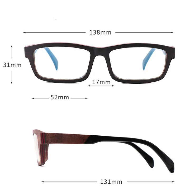 Hdcrafter Men's Full Rim Square Wood Acetate Eyeglasses 56028
