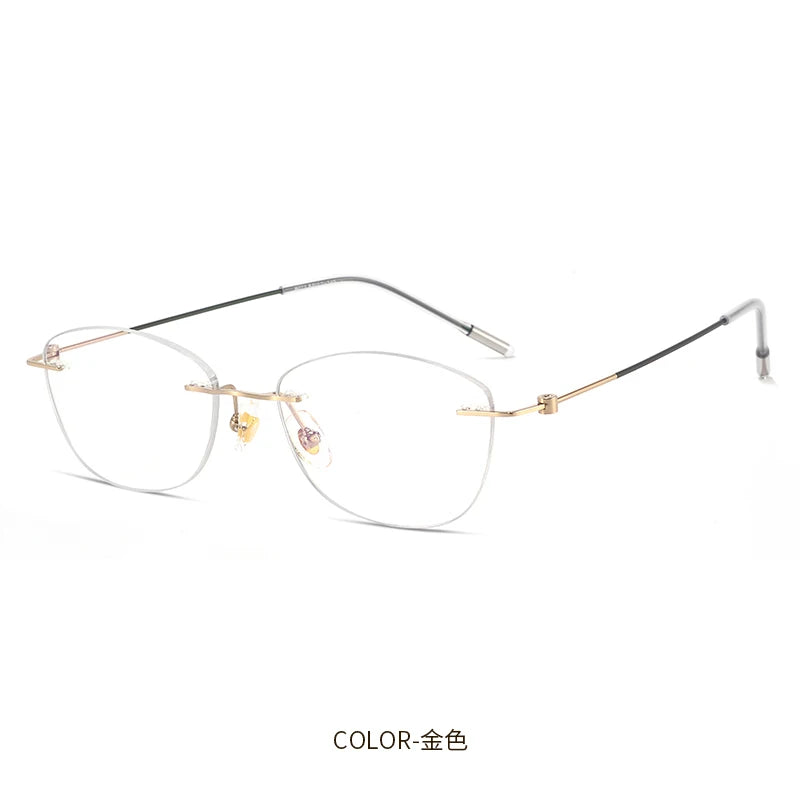 Reven Jate Women's Rimless Oval Cat Eye Titanium Eyeglasses 6071 Rimless Reven Jate golden