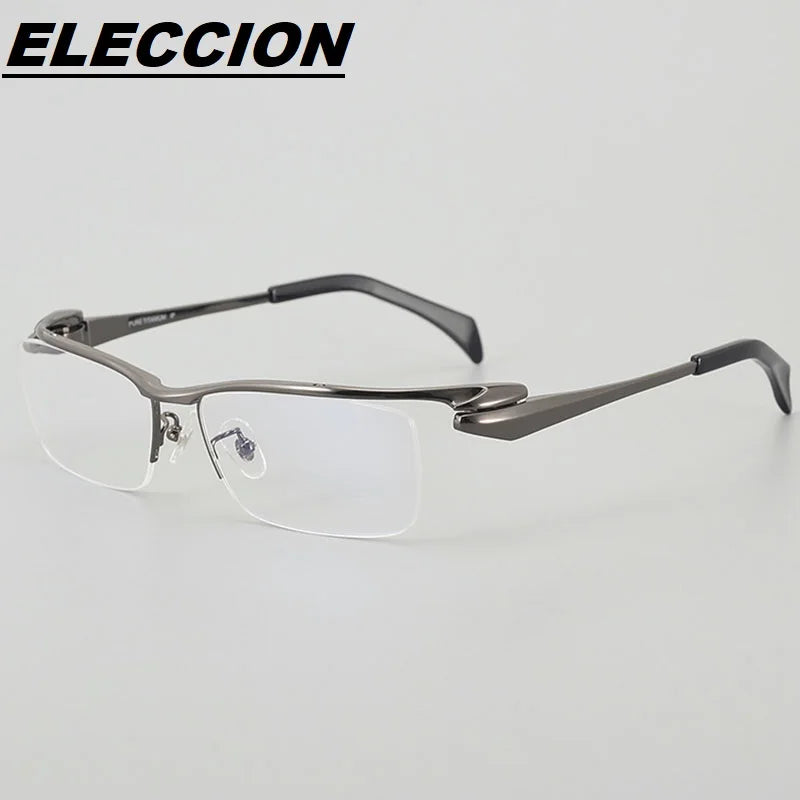 Eleccion Unisex Semi Rim Square Brow Line Titanium Eyeglasses 41153 Semi Rim Eleccion Gun CHINA