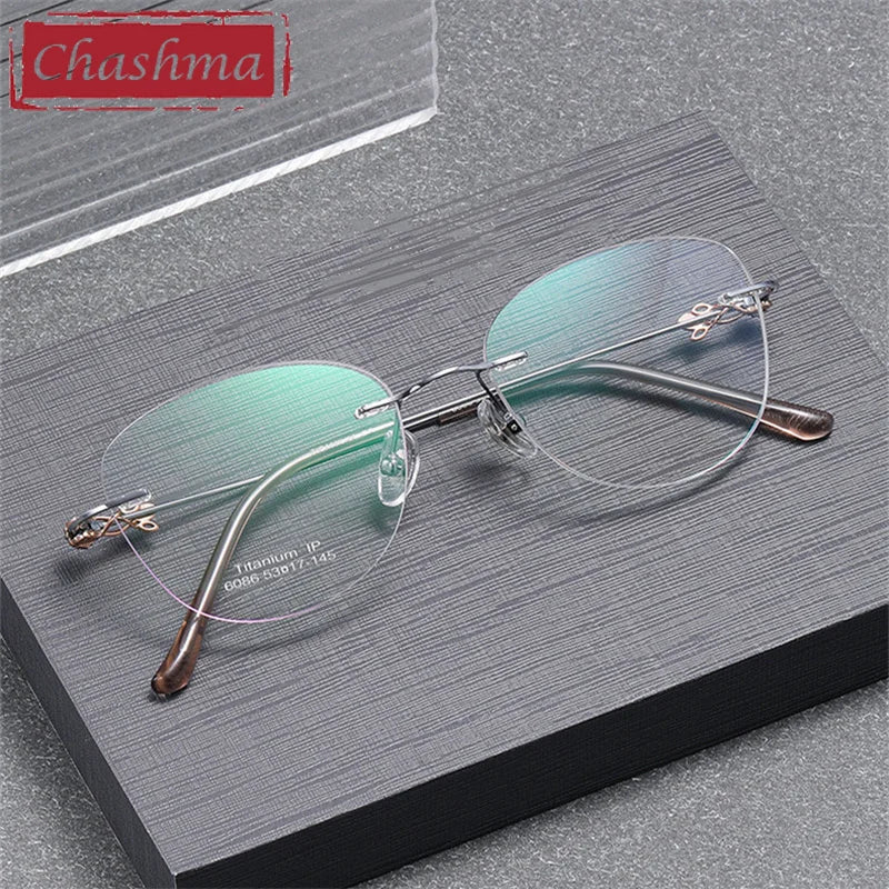 Chashma Women's Rimless Oval Cat Eye Titanium Reading Glasses 946086 Reading Glasses Chashma