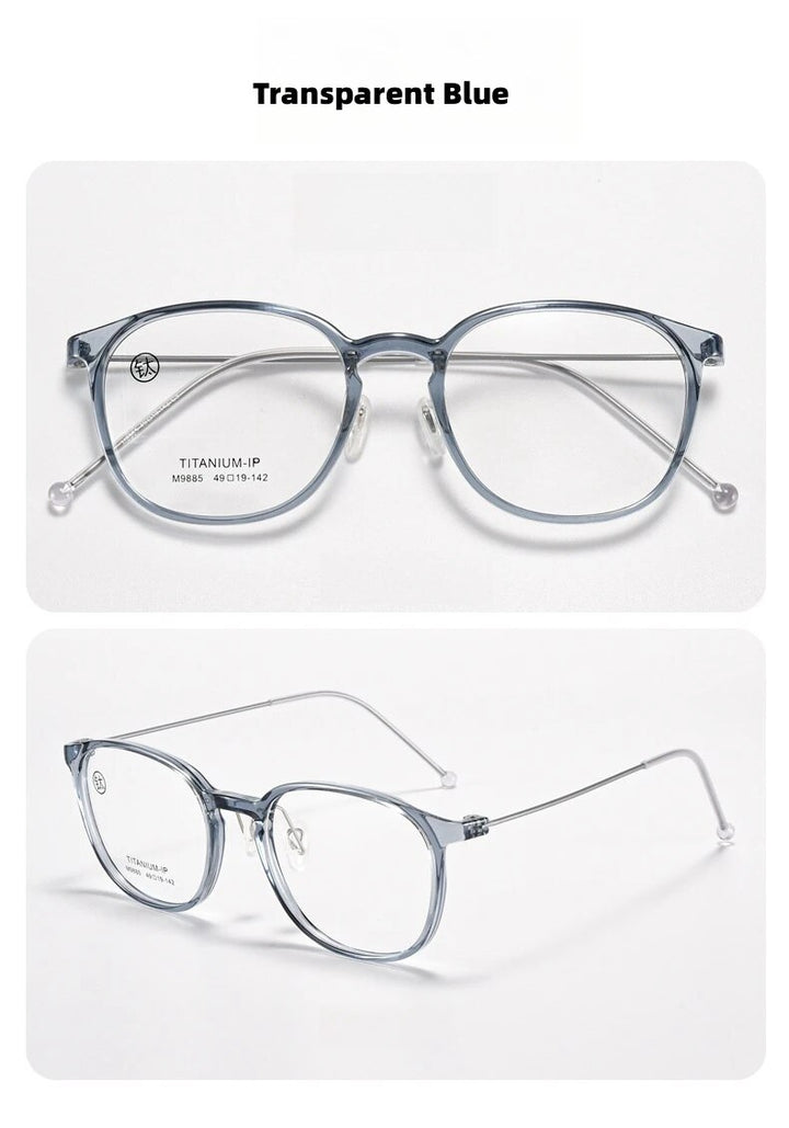 KatKani Unisex Full Rim Round Tr 90 Titanium Eyeglasses 9885 Full Rim KatKani Eyeglasses Transparent Blue  