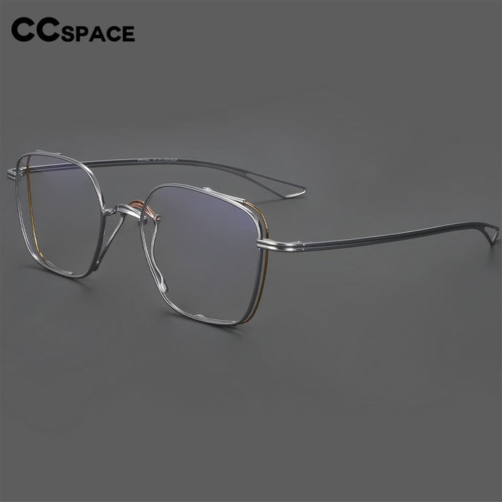 CCSpace Unisex Full Rim Square Hand Crafted Titanium Eyeglasses 55921 Full Rim CCspace   
