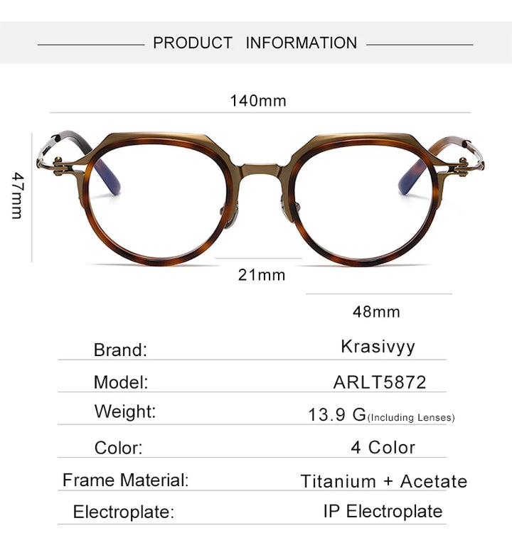 Krasivyy Unisex Full Rim Flat Top Oval Acetate Titanium Eyeglasses 315872