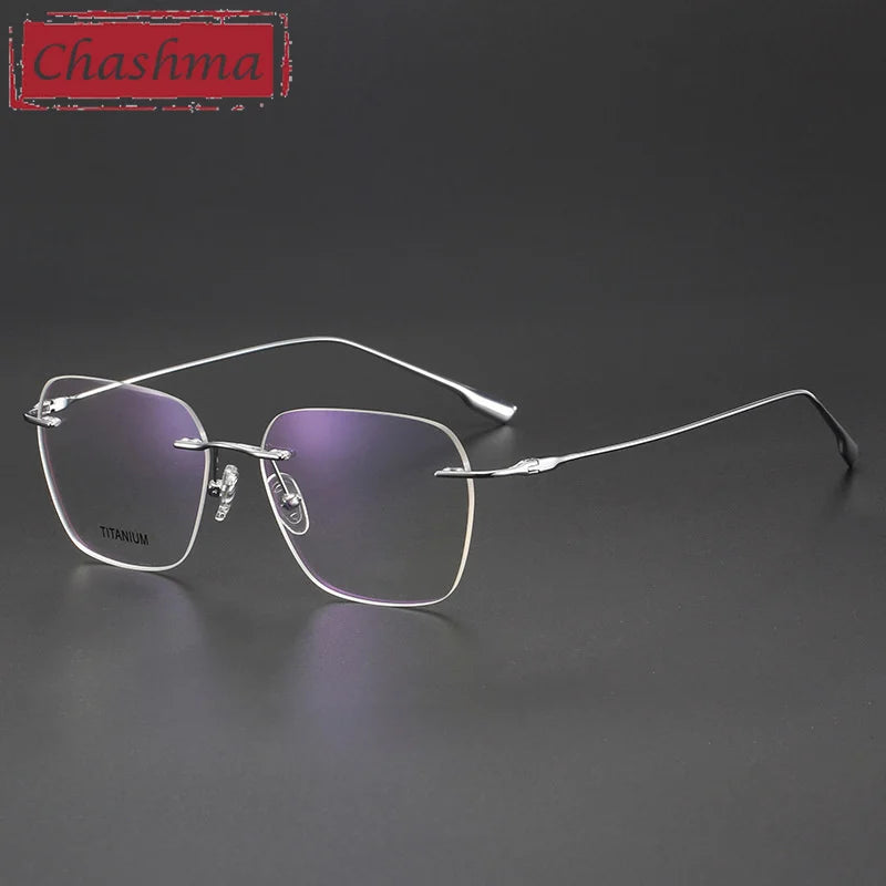 Chashma Ochki Unisex Rimless Polygon Square Titanium Eyeglasses 96612