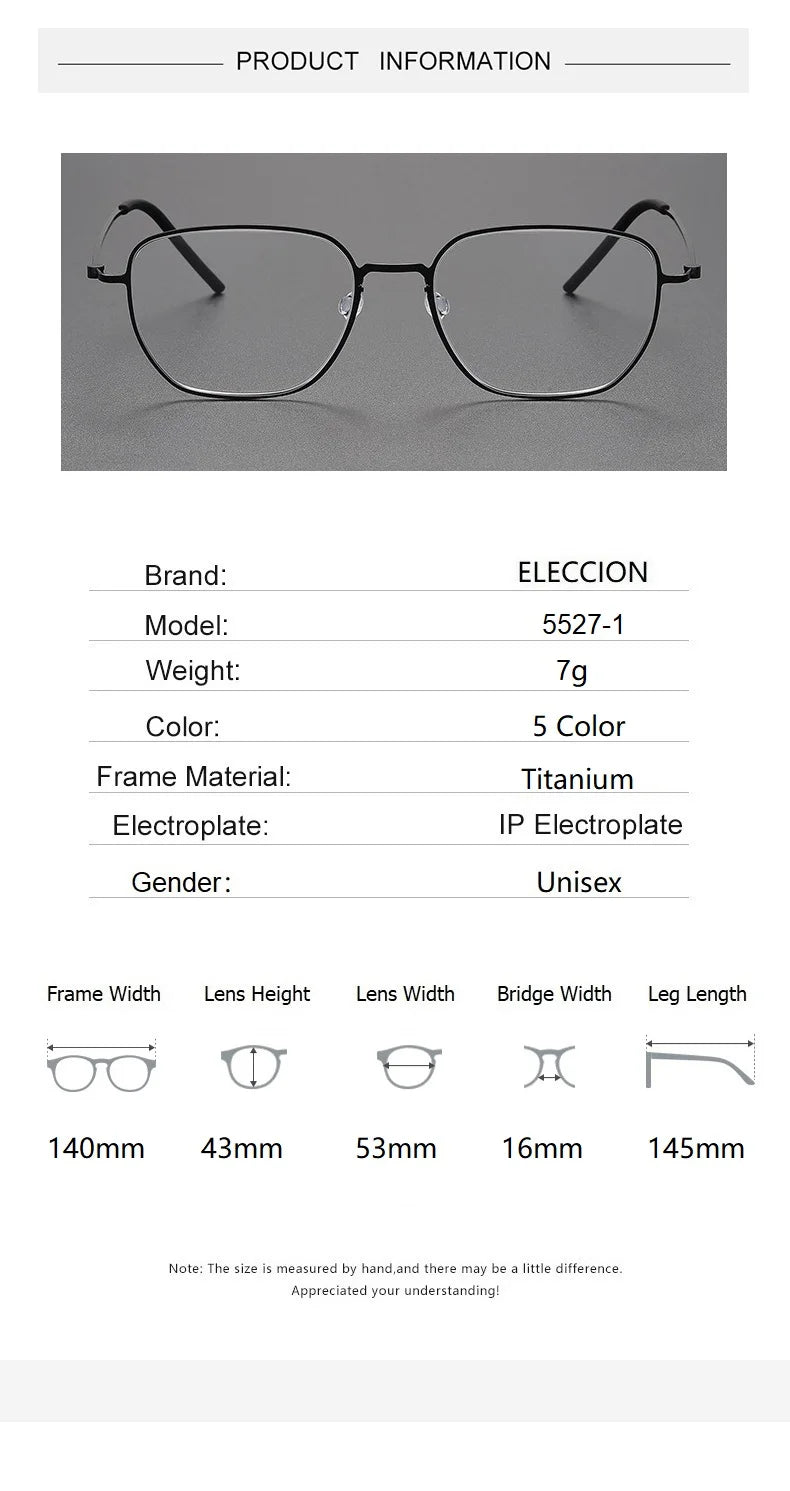 Eleccion Unisex Full Rim Polygon Screwless Titanium Eyeglasses 55271