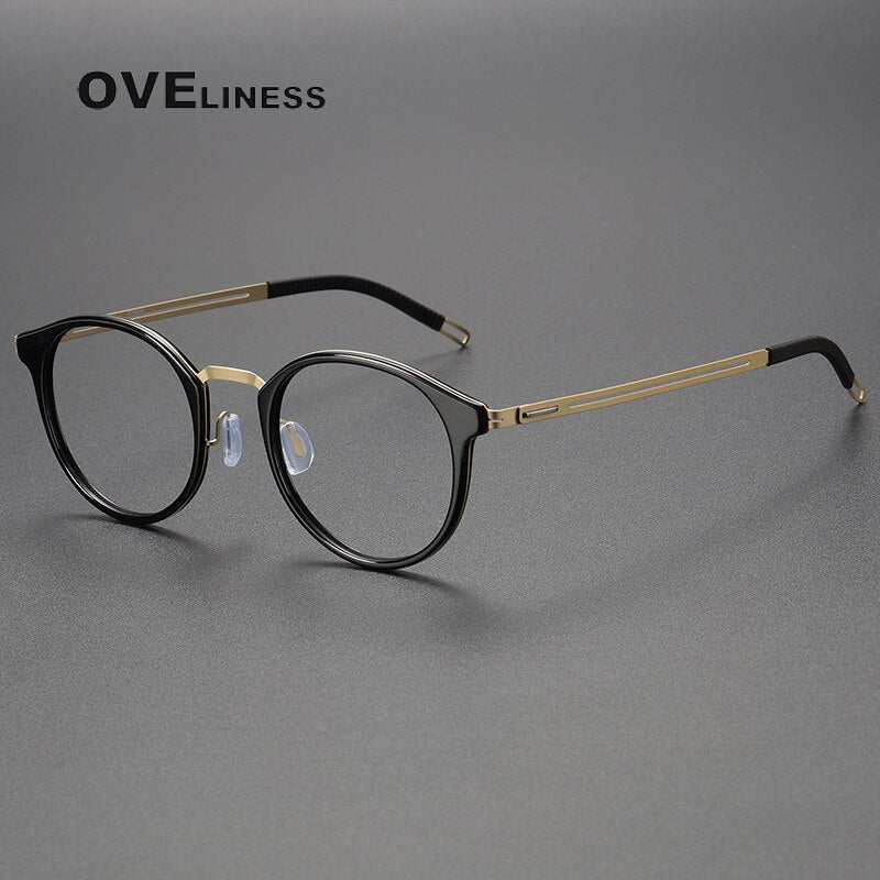 Oveliness Unisex Full Rim Oval Titanium Eyeglasses 8202306 Full Rim Oveliness black gold  