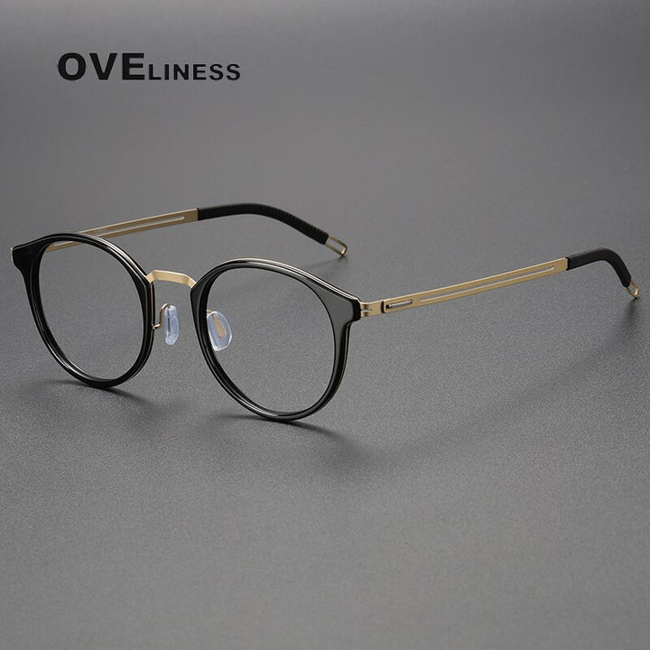 Oveliness Unisex Full Rim Oval Titanium Eyeglasses 8202306 Full Rim Oveliness black gold  