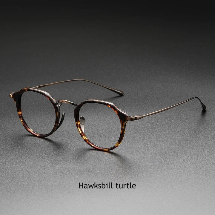 KatKani Women's Full Rim Flat Top Round Titanium Acetate Eyeglasses 1113 Full Rim KatKani Eyeglasses Hawksbill turtle  