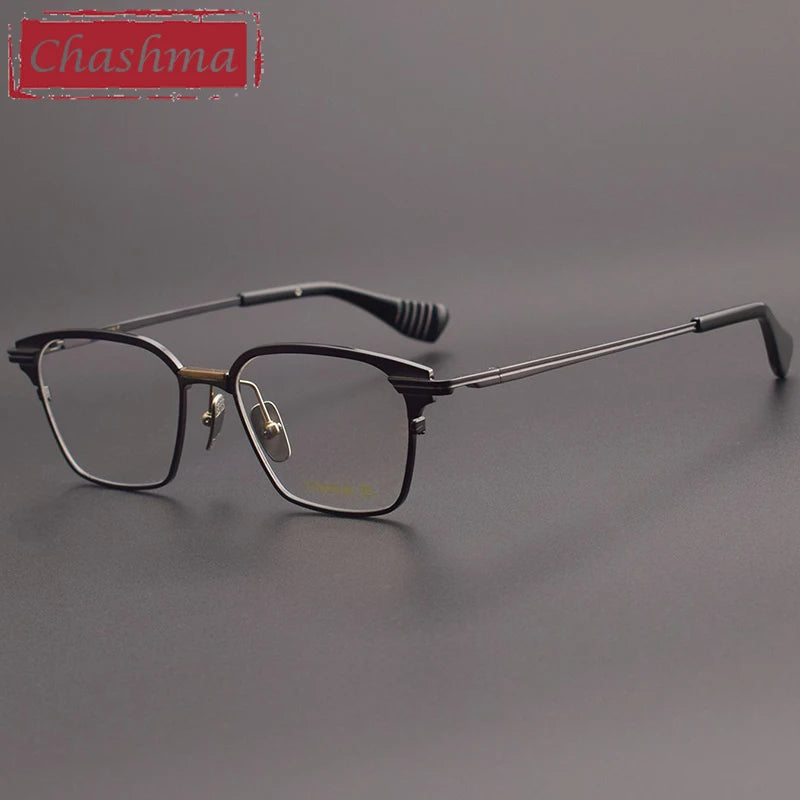 Chashma Unisex Full Rim Square Acetate Titanium Eyeglasses 152 Full Rim Chashma Black Gray  