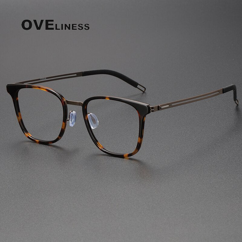Oveliness Unisex Full Rim Square Titanium Eyeglasses 8202301 Full Rim Oveliness leopard brown  