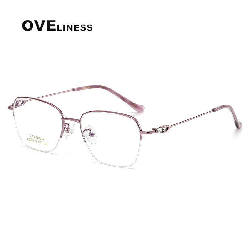 Oveliness Women's Semi Rim Oval Square Titanium Eyeglasses 196005 Semi Rim Oveliness purple pink  