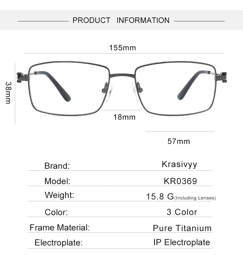 Krasivyy Men's Full Rim Oversized Square Titanium Eyeglasses 20369 Full Rim Krasivyy