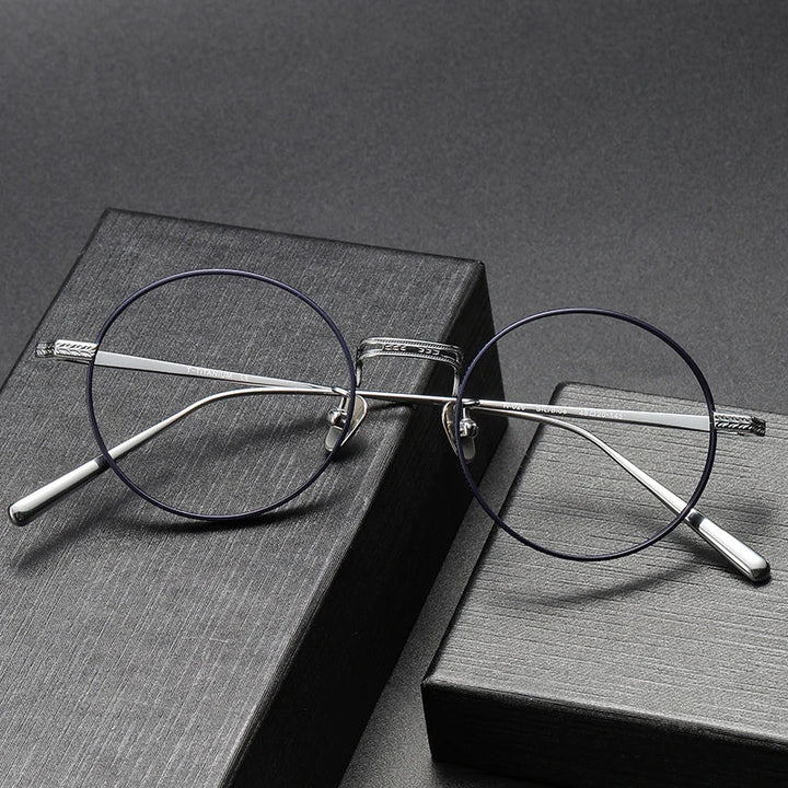 Black Mask Women's Full Rim Round Titanium Eyeglasses 77026